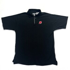 CCM New Jersey Devils NHL Quarter Zip Polo Shirt Black Mens XL Made in Canada
